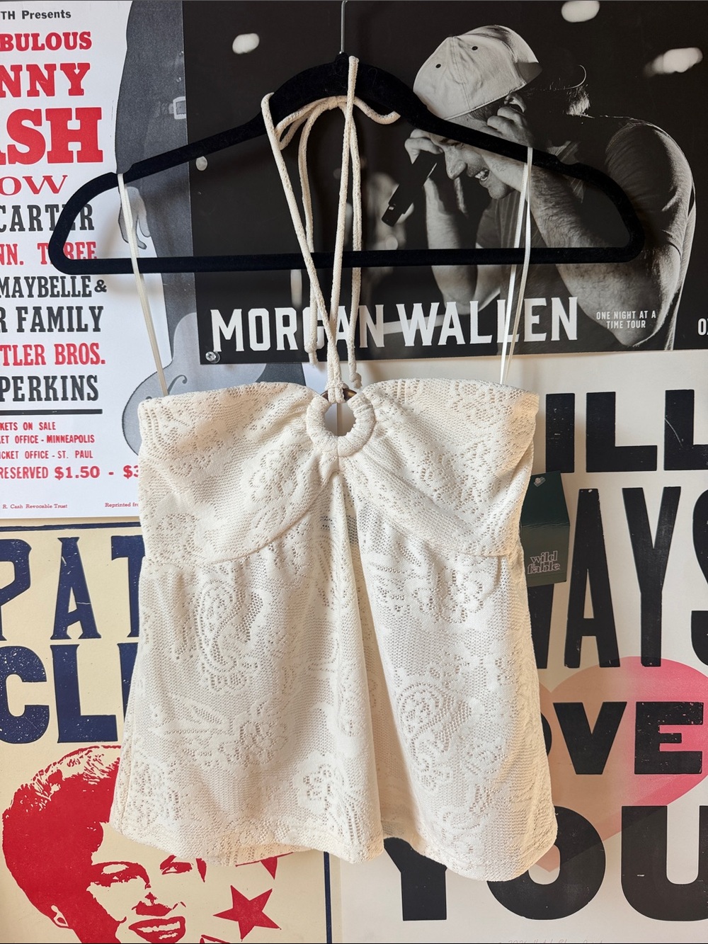wild fable White Lace Strapless Halter Top with Ring Detail